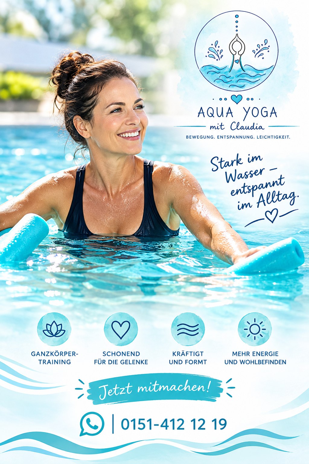 Aqua Yoga mit Claudia - Flyer: Stark im Wasser, entspannt im Alltag